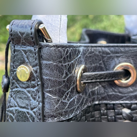 NWT Brahmin Large Marlowe Black Cascata Woven Leather Bucket Shoulder Bag - Picture 10 of 16